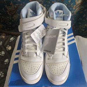 adidas Forum High Top Sneakers in White and Light Blue
